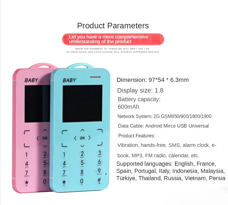 Unlocked Super Mini Card Mobile Phone 1.77 Inch 2G GSM Single SIM MP3 Telephone Bluetooth Dialer FM Blacklist Student CellPhones