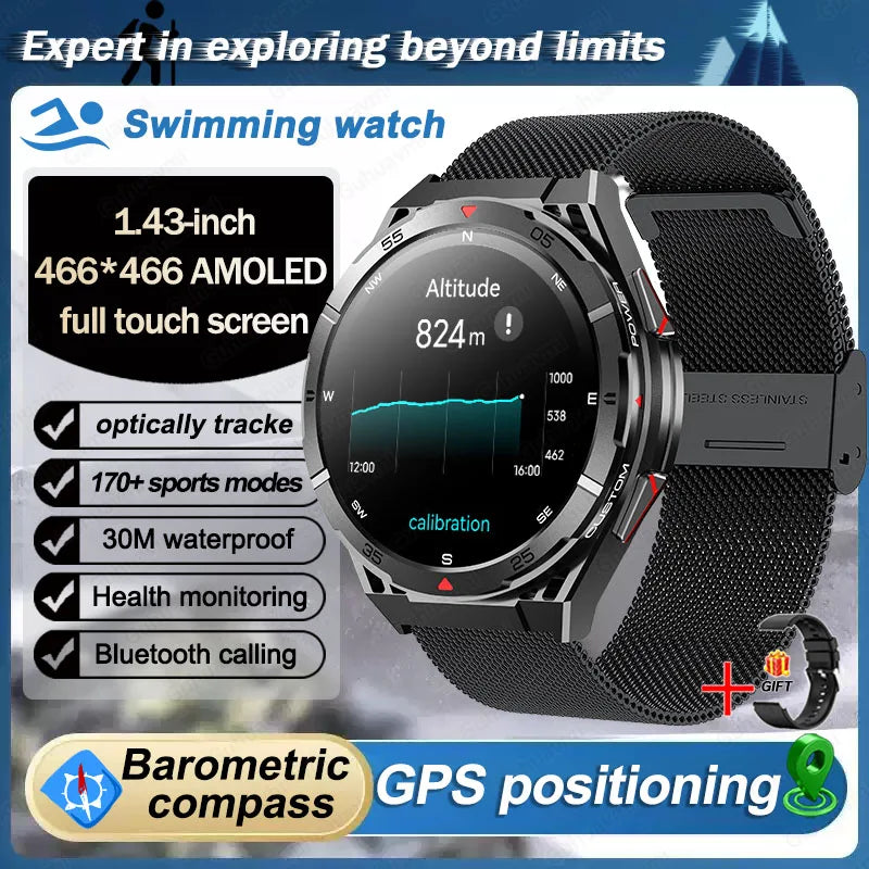 Swim Smartwatch Outdoor GPS Watch Sports Fitness Tracker Health Military Waterproof Watch BT5.3 Call Smart Watch for Android iOS