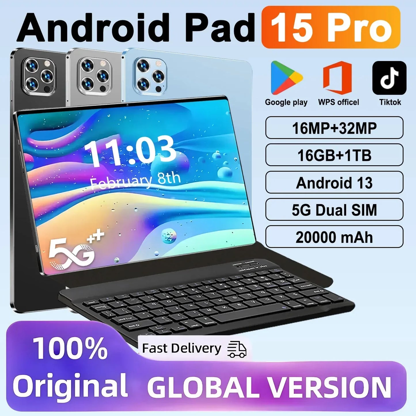 2025 Global New 10.36 inch tablet Android 14 Pad 15 Pro 16GB 1TB Snapdragon 8 Gen2 4KHD 5G WIFI Bluetooth WPS 20000mAh tablets