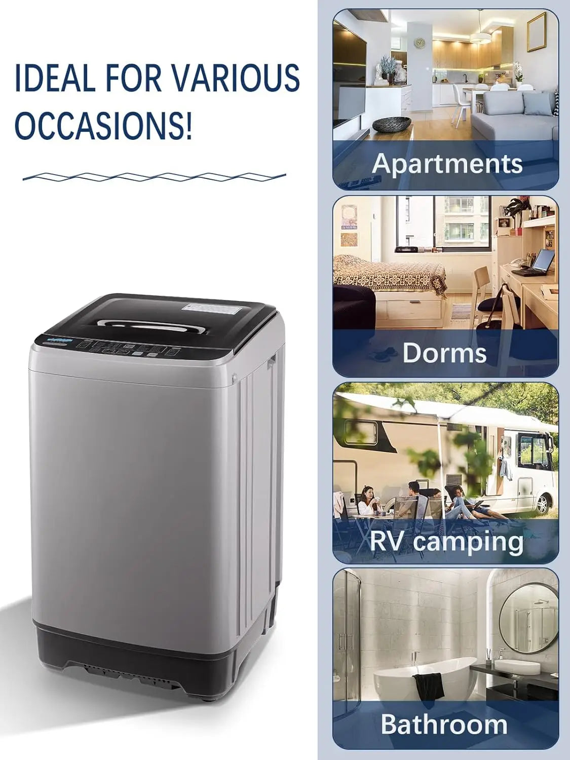 KRIB BLING Full Automatic Washing Machine with LED Display 17.7 lbs Portable Washer Drain Pump 10 Programs & 8 Water Levels