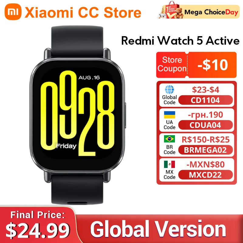 New Global Version Xiaomi Redmi Watch 5 Active has Bluetooth call up to 18 days of battery life 2''display 140+ work modes 5ATM