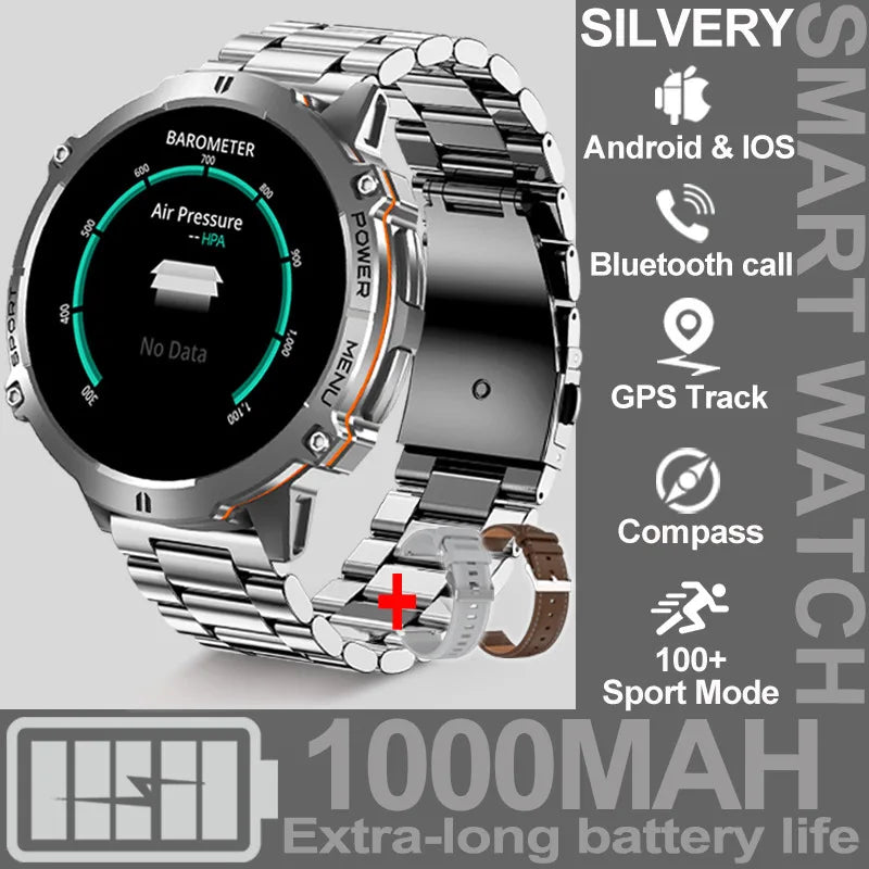 NEW 1000MAH Super endurance Sport Smart Watch Men 1.73-inch HD Screen GPS tracker Compass Bluetooth Call Waterproof Smart Watch