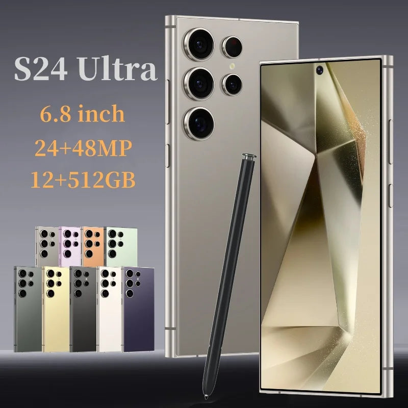 Global Vision S24 Ultra Smartphone 5G Android 5800mAH 8GB RAM 512G ROM 6.8Inch 1920x1080HD 24+48MP MTK10 4G Network Mobile Phone