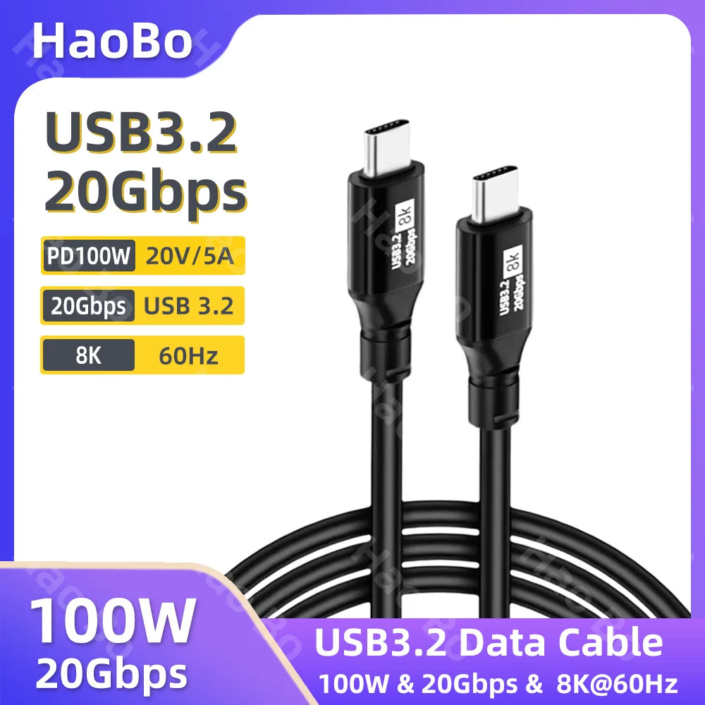 USB C to C 5A 100W PD Fast Charging 20Gbps Cable USB3.2 Gen2x2 8K 4K Video Output Cord for Laptop Tablet Mobile Phone Hard Drive