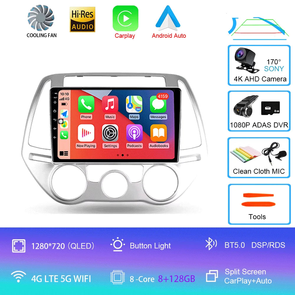 Car Radio For Hyundai i20 PB 2012 - 2014 Multimedia Video Player Wireless Carplay And Wireless Android Auto Portable Universal T