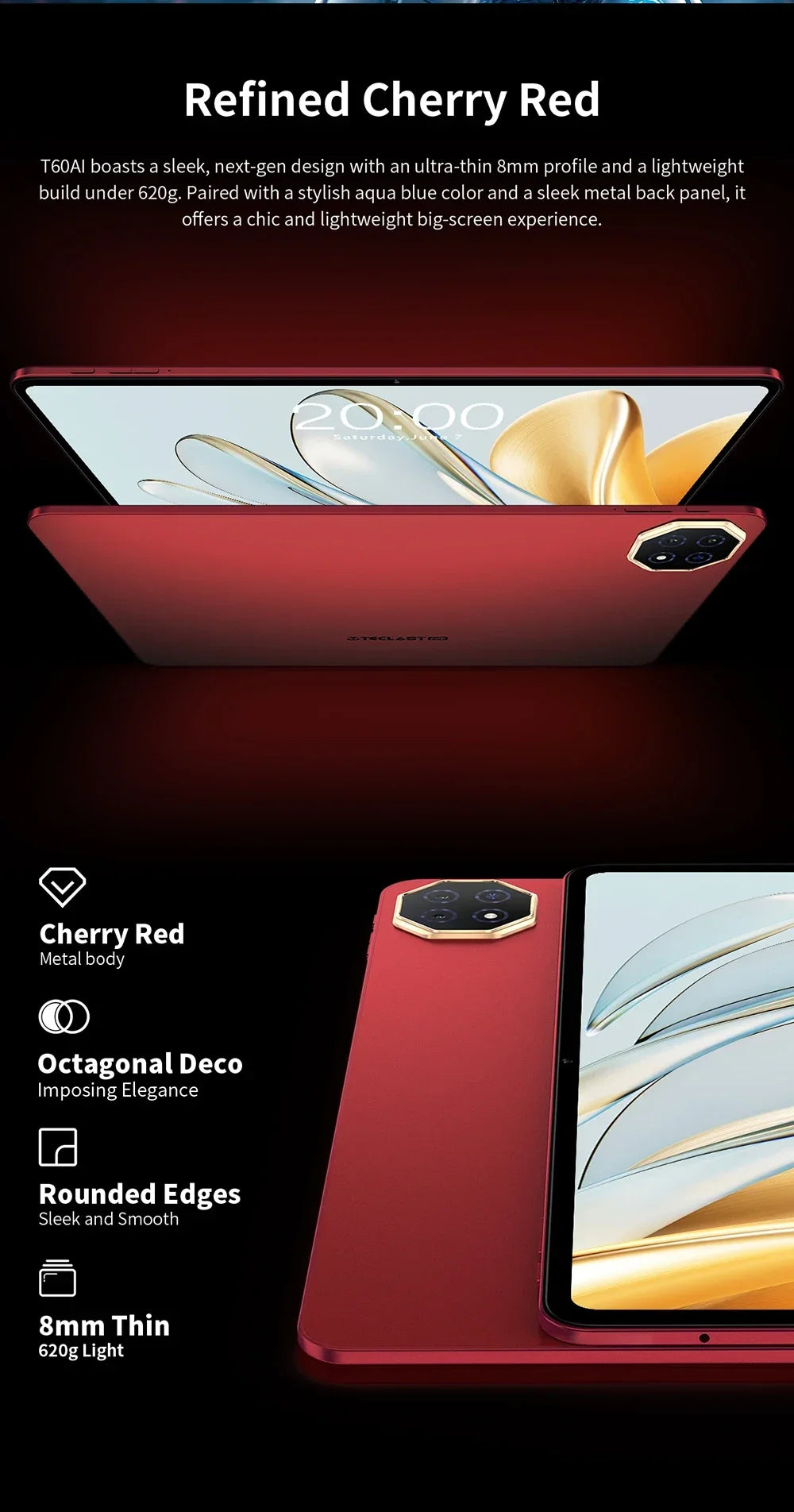 Teclast T60 AI Tablet Allwinner A733 Octa-Core 12inch 2K HD TDDI Screen 6GB RAM 128GB ROM Android 15 WiFi6 8000mAh 13MP+5MP