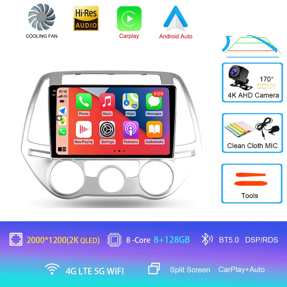 Car Radio For Hyundai i20 PB 2012 - 2014 Multimedia Video Player Wireless Carplay And Wireless Android Auto Portable Universal T