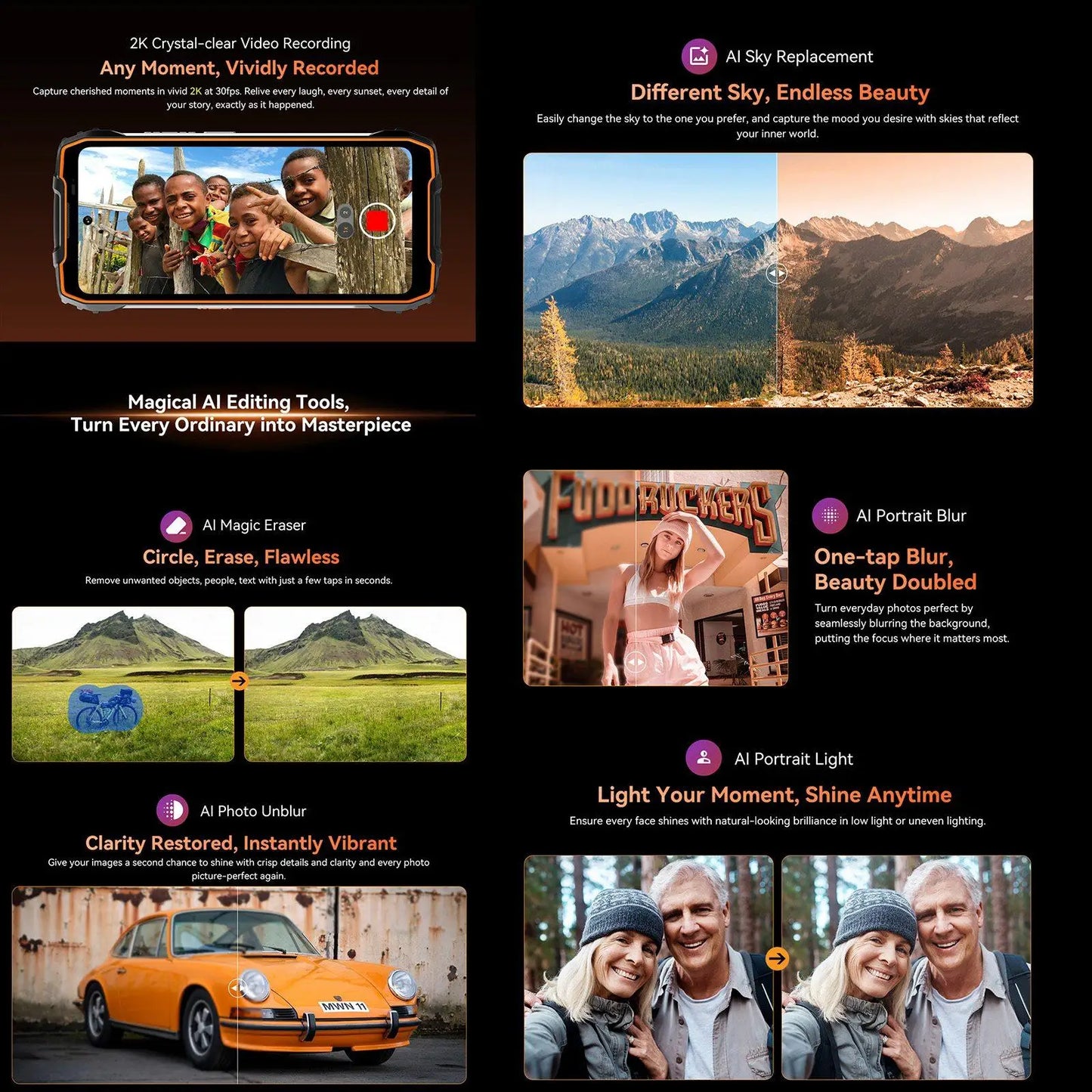 Blackview Oscal Pilot 3 5G AI Rugged Phone 12GB+256GB 6.78" 2.4K Display 7500Amh Battery Android 15 MTK 6300 5G NFC Smartphone