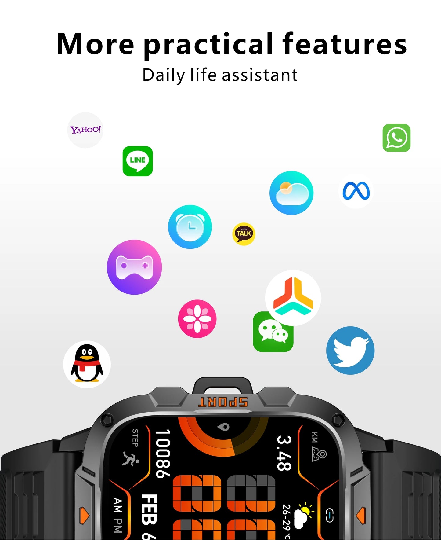 2025New Rugged Military GPS Track Smart Watch Men Bluetooth Call 5ATM Waterproof Flashlight Outdoor Sports SmartWatch For Xiaomi