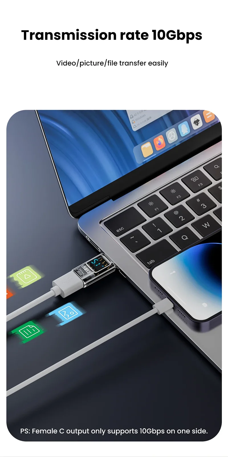 USB 3.2 Digital Display Adapter 10Gbps USB Male TO USB Female Converter Fast Charging Data Transafer USB C Adapter For PC Laptop