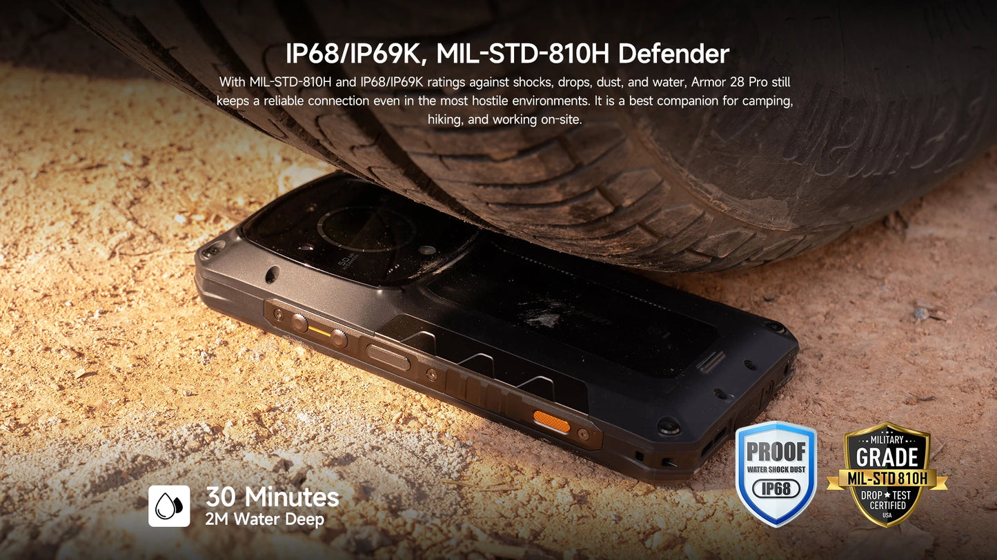 Ulefone Armor 28 Pro 5G AI Rugged Phone 512GB ROM Smartphone 120W MTK Dimensity 7300 10600mAh 6.67”AMOLED 64MP Mobile phone