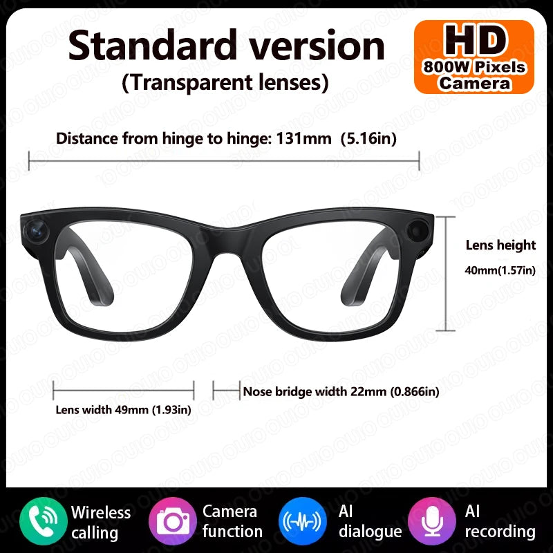 2025 New Smart Glasses 800W HD Camera AI Identification Touch 1080P HD Video Recording Al Voice Wireless Calling Smart Glasses