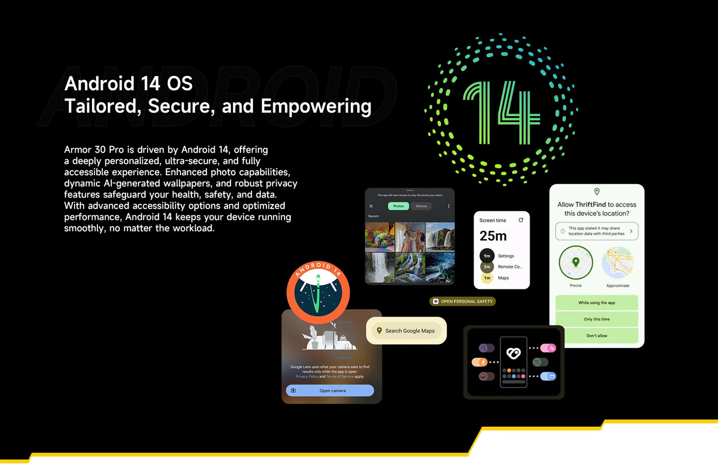 Ulefone Armor 30 Pro 5G Rugged Phone Android 14 Smartphone 6.9" 120Hz 32GB+512GB 12800mAh Night Camera 64MP NFC 66W