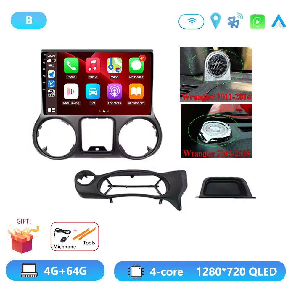 Car Radio Android 16 For Jeep Wrangler 3 JK 2010 - 2018 Carplay Stereo Head Unit Multimedia Video Player Wireless GPS Navigation