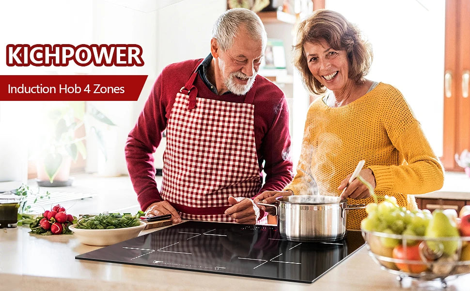 Induction Hob 4 Plates Built-in Electric Cooktop 60cm Booster Touch Control 6000W 9 Power Levels 1-99Minute Timer Child Lock