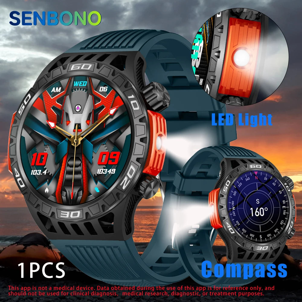 SENBONO Smart Watch Men With Lighting Compass Sport Fitness Tracker IP68 Waterproof Bluetooth Call Smartwatch For Android IOS