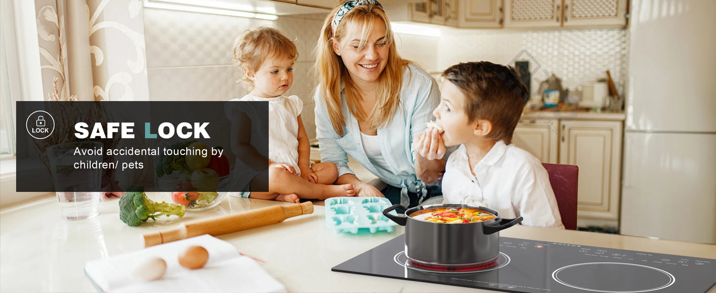 Noxton 2 Burners Electric Cooktop, 24" Built-in & Countertop Stove, Two Burner Ceramic Cooktop, Portable 110V Plug-in Cooktop