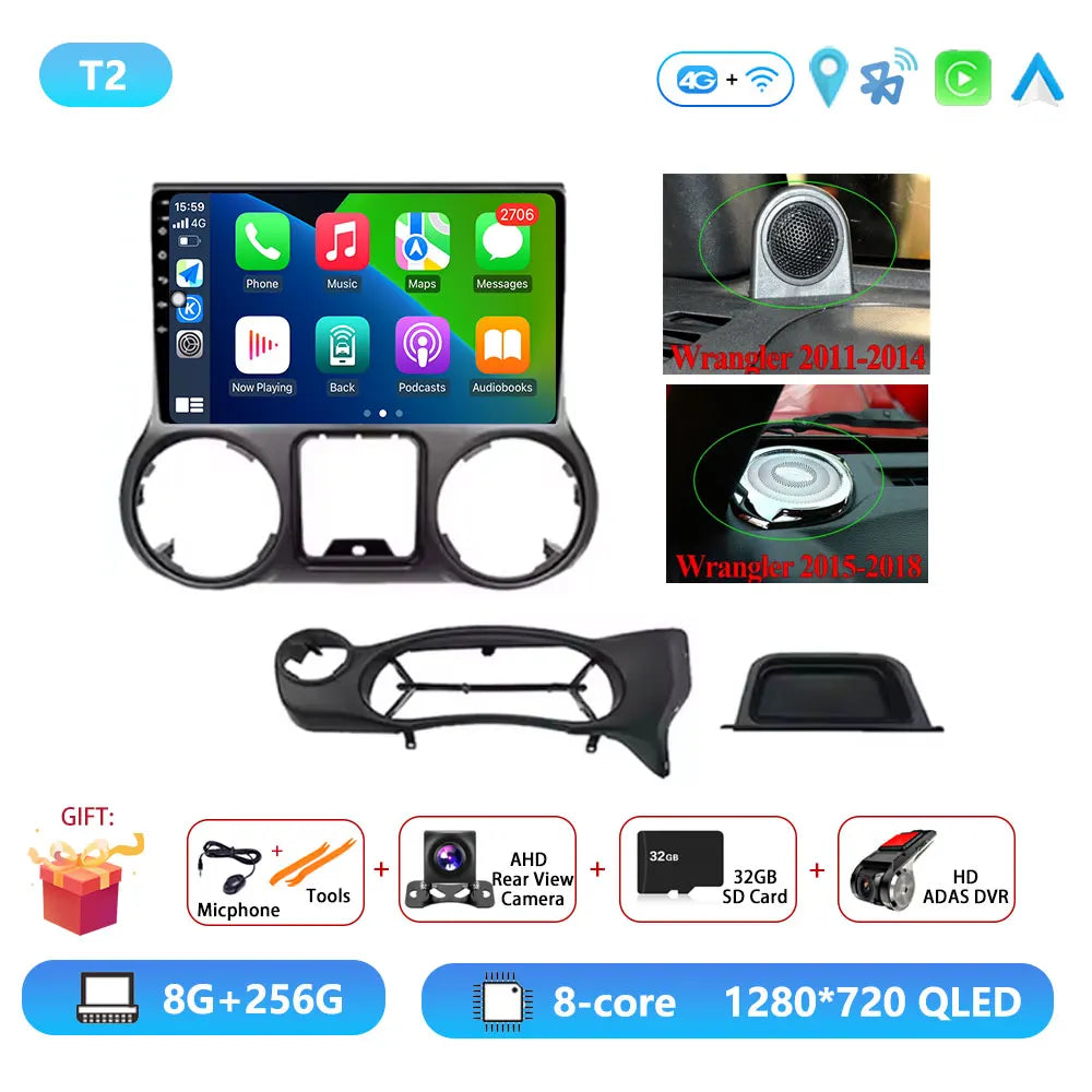 Car Radio Android 16 For Jeep Wrangler 3 JK 2010 - 2018 Carplay Stereo Head Unit Multimedia Video Player Wireless GPS Navigation