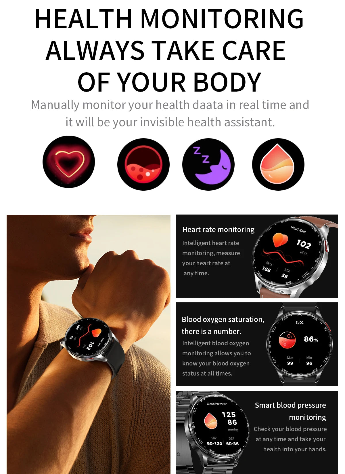 New Smart Watch TWS 2-in-1 Bluetooth Earphones With built-in Speaker HIFI 9D Sound Quality Health Monitor Watch For Android iOS