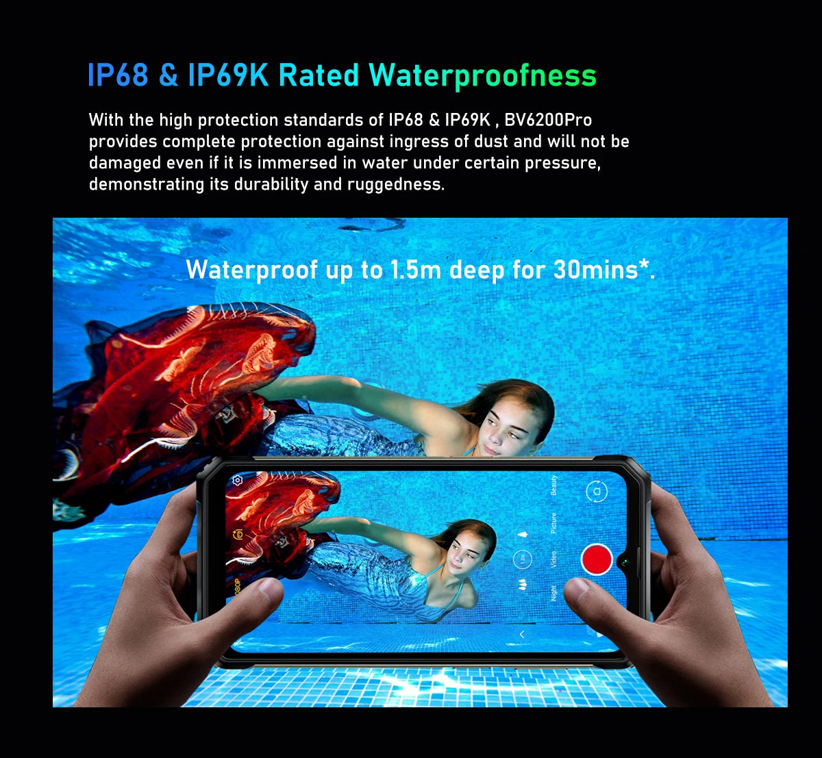 Blackview BV6200 Pro Waterproof Rugged Phone 6.56'' 6GB/128GB Smartphone 13000mAh 18W Fast Charge NFC Cell Phone