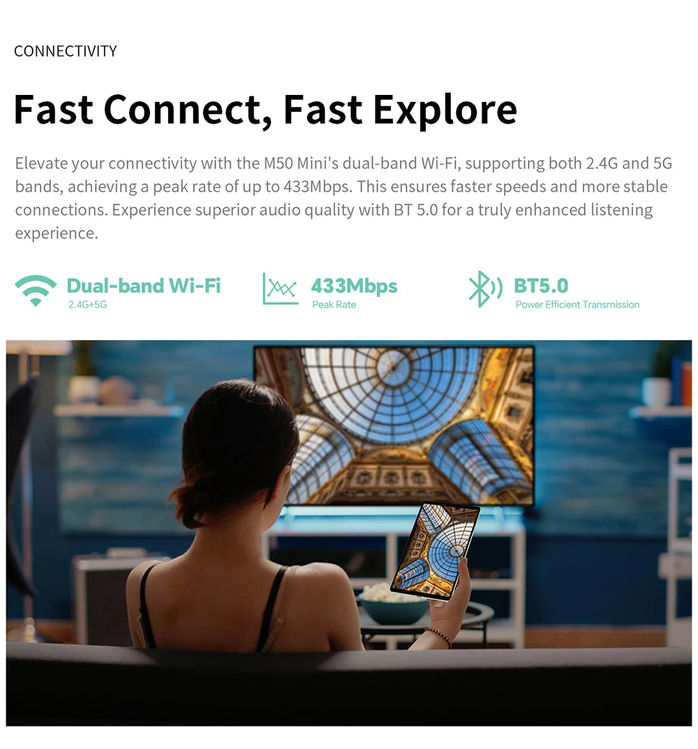 Teclast M50 Mini Tablet 8.7" 90Hz Screen 4GB RAM 128GB ROM Unisoc T606 Octa-core 5100mAh Battery Android 15 Tab Wifi5 Metal Body