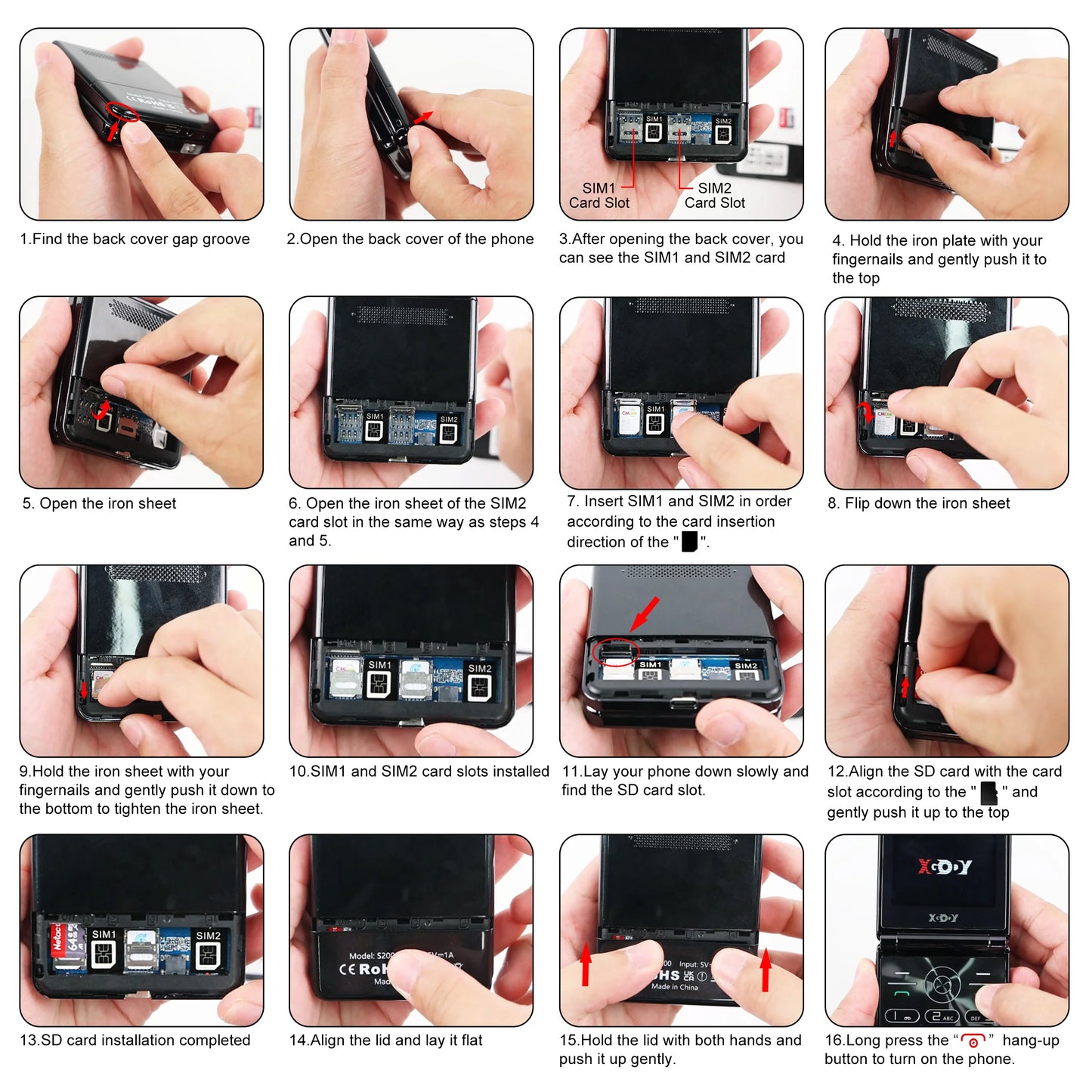 XGODY S200 Mini Smartphones Pocket 2G Dual SIM 2.4 inch Bluetooth Small Mobile Phone 1300mAh Battery Large Button Flip Foldable