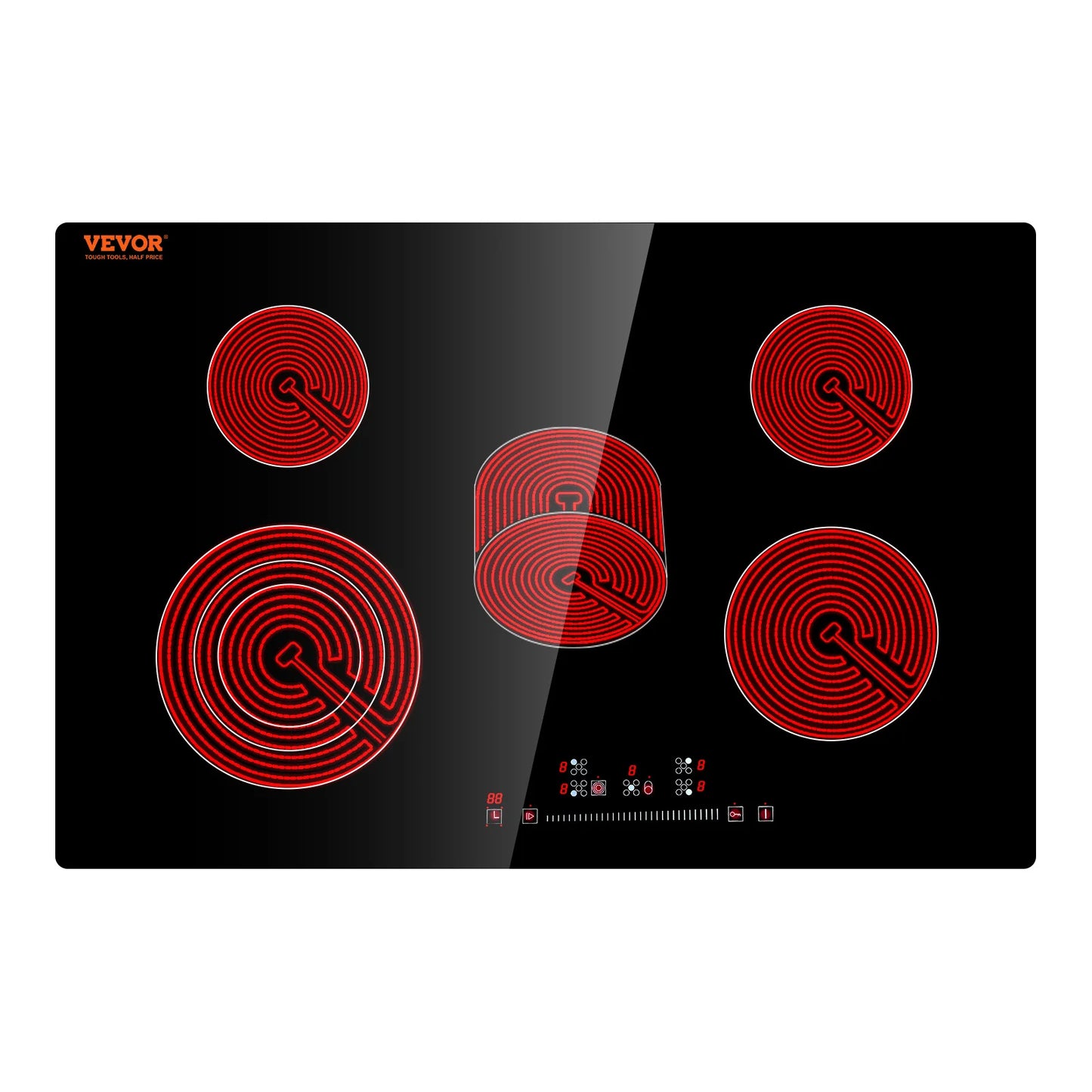 SucceBuy 2/4/5 Burners Built-in Induction Stove Top 12/24/30in Ceramic Glass Electric Cooktop For Household Commercial Cooking