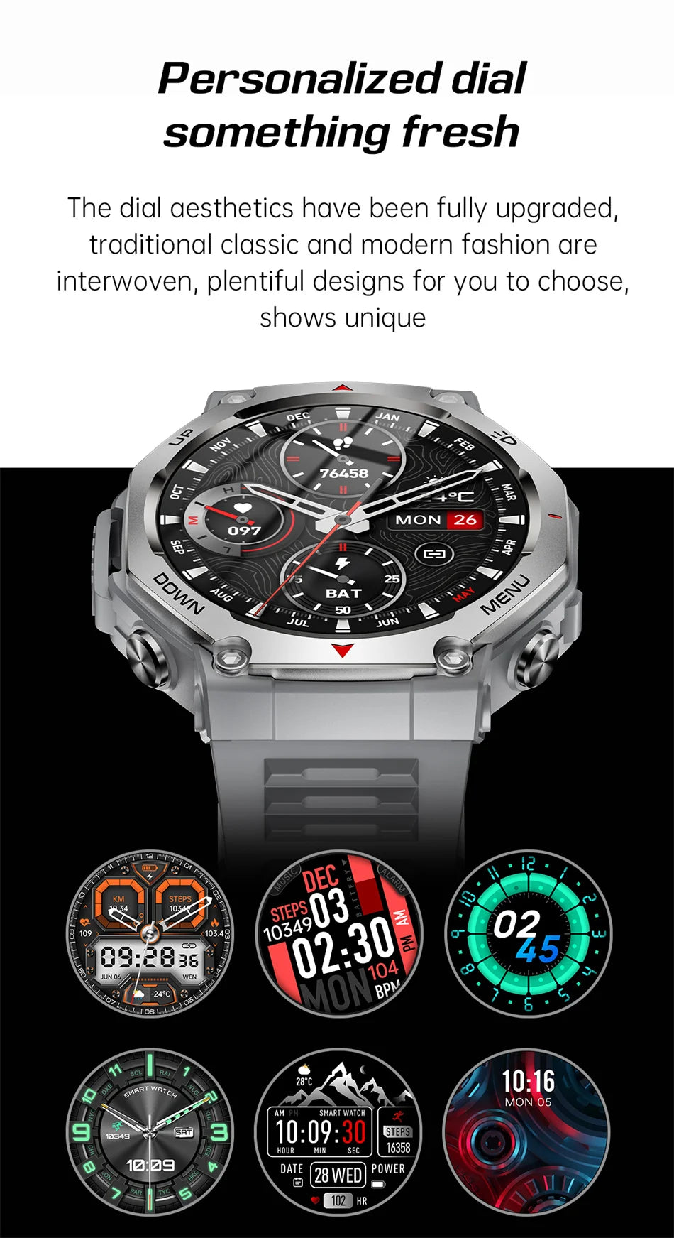 New Outdoor Sports Smart Watch Men For Xiaomi 5 ATM Waterproof GPS Motion Track Heart Rate HD Bluetooth Call UV Light SmartWatch