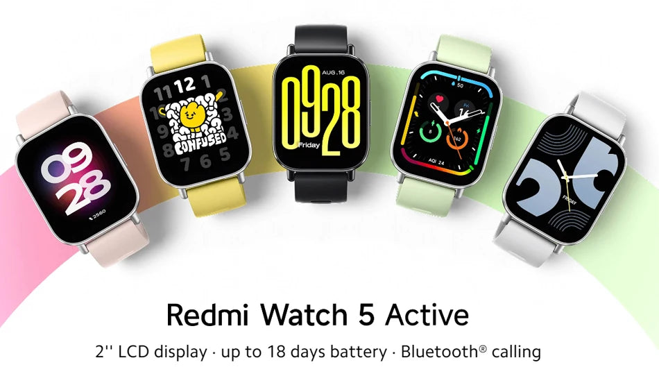 New Global Version Xiaomi Redmi Watch 5 Active has Bluetooth call up to 18 days of battery life 2''display 140+ work modes 5ATM