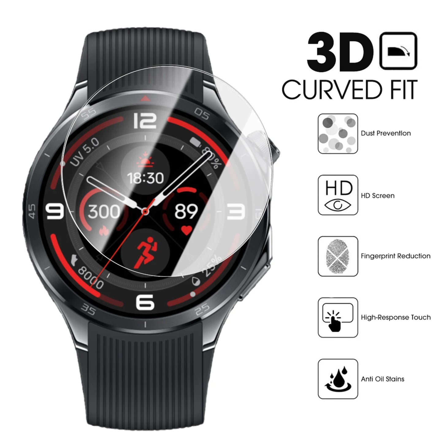 Tempered Glass Watch Screen Protector for OnePlus Watch 3 Hardness Protective Cover with Auto Alignment Tool Anti-Scratch Film