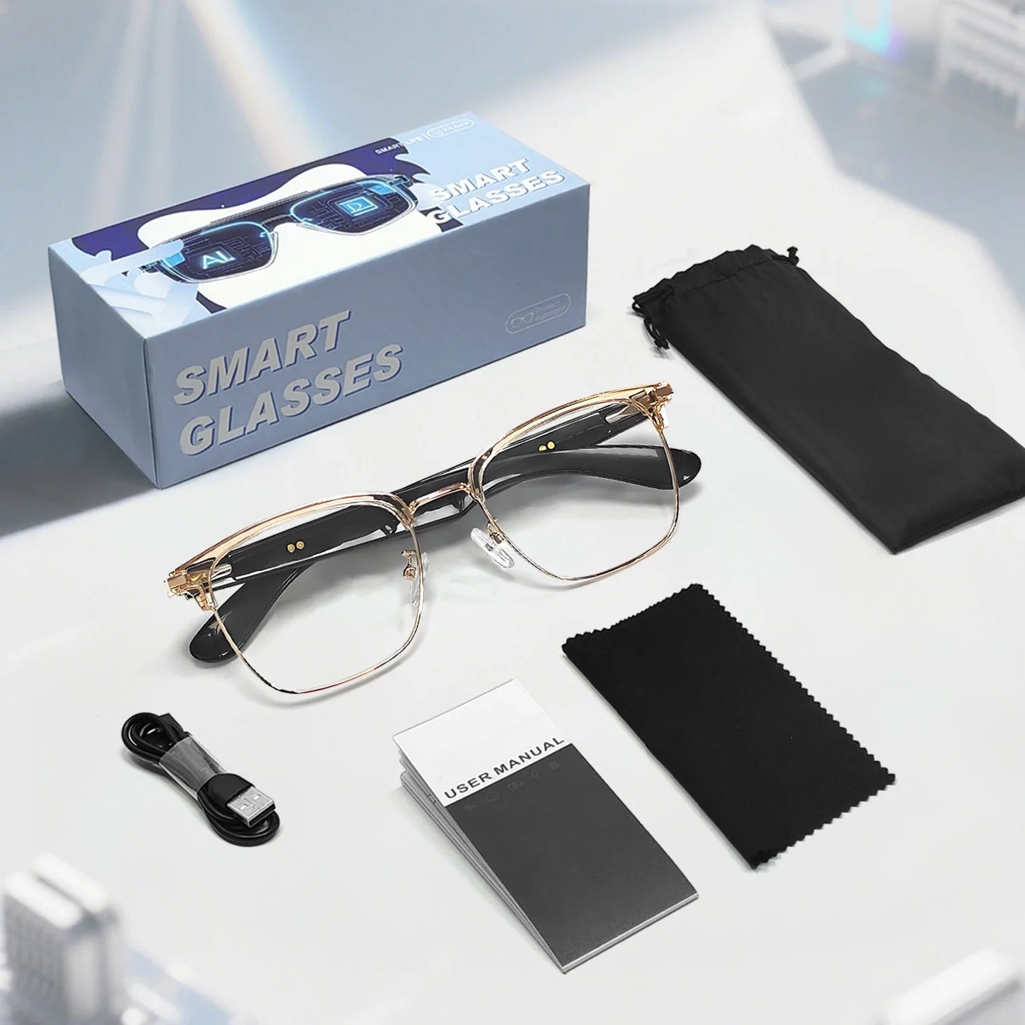 GT-33 smart glasses anti-blue light glassesTranslation Sunglasses Voice Remote Control Music Eyewear Waterproof Eyeglasses