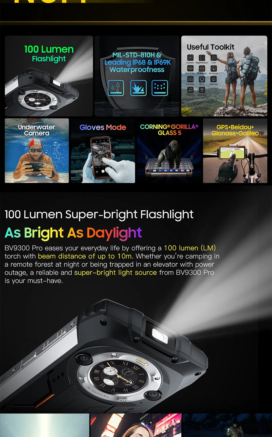 Blackview BV9300 Pro Rugged Phone 6.7'' 120Hz Display 8/12GB 256GB Smartphone With Dual Screen 15080mAh Battery 64MP Cellphone