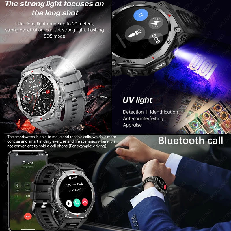 New Outdoor Sports Smart Watch Men For Xiaomi 5 ATM Waterproof GPS Motion Track Heart Rate HD Bluetooth Call UV Light SmartWatch