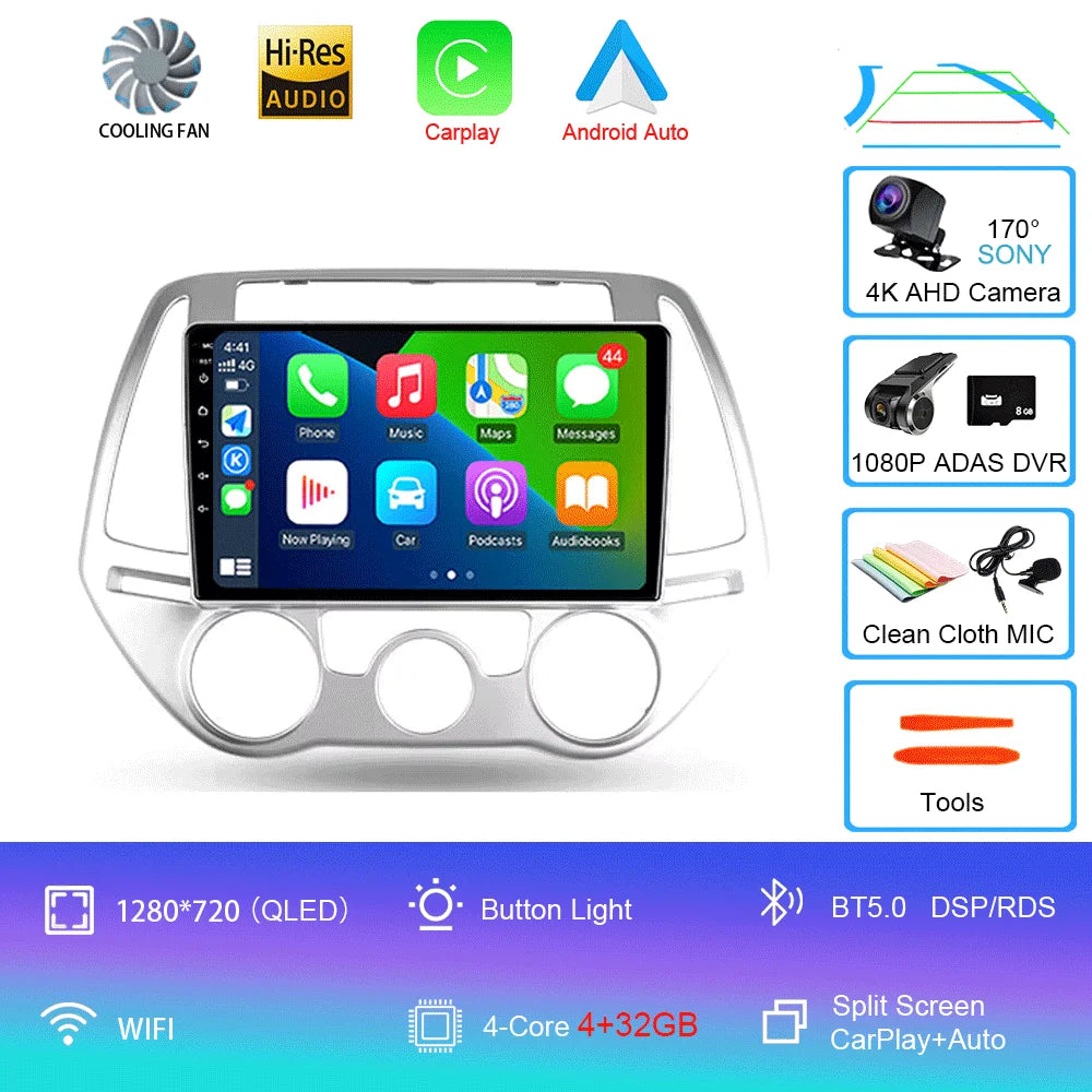 Car Radio For Hyundai i20 PB 2012 - 2014 Multimedia Video Player Wireless Carplay And Wireless Android Auto Portable Universal T