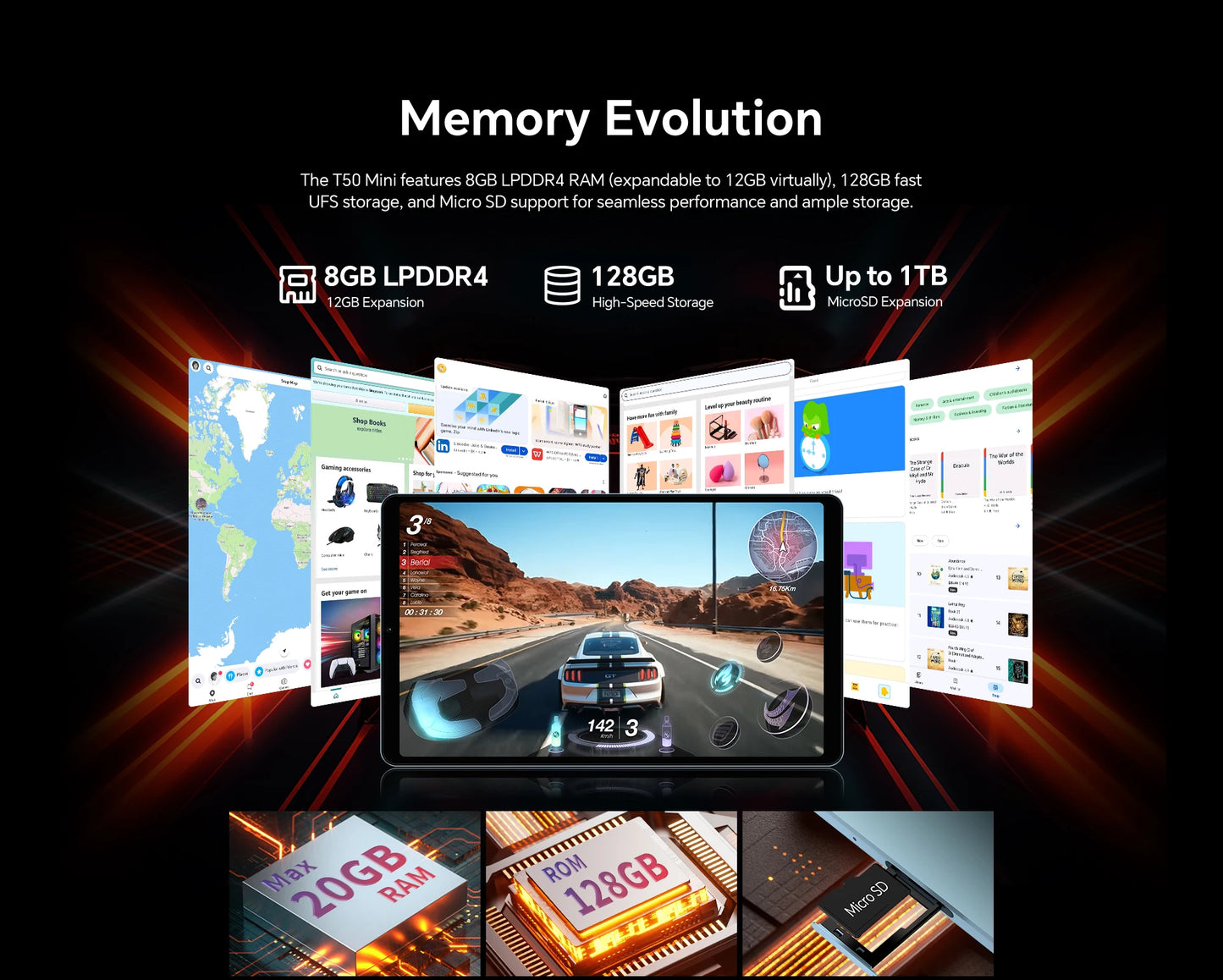 Teclast T50 Mini Tablet 8.7" 120Hz Display MTK Helio G99 20GB RAM (8+12 Virtual) 128GB ROM Android15 Tablets Support 4G Dual SIM