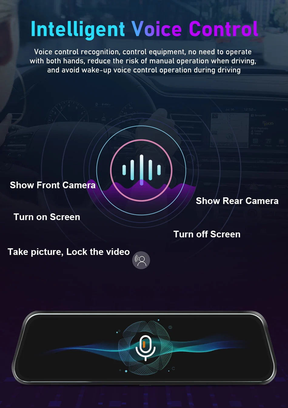 Jansite 10-inch 2.5K+1080P Car DVR Touch Screen Video Recorder Dual Lens Rear view Mirror Dash Cam Rear Camera Voice Control