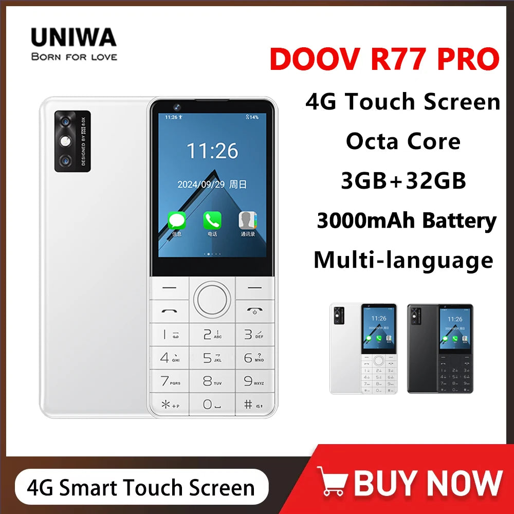 DOOV R77 Pro 4G Touch Screen Keypad Mobile Phone with 5MP Camera 2.8 Inch 3GB+32GB 3000mAh Smartphone Whatsapp Hebrew keyboard
