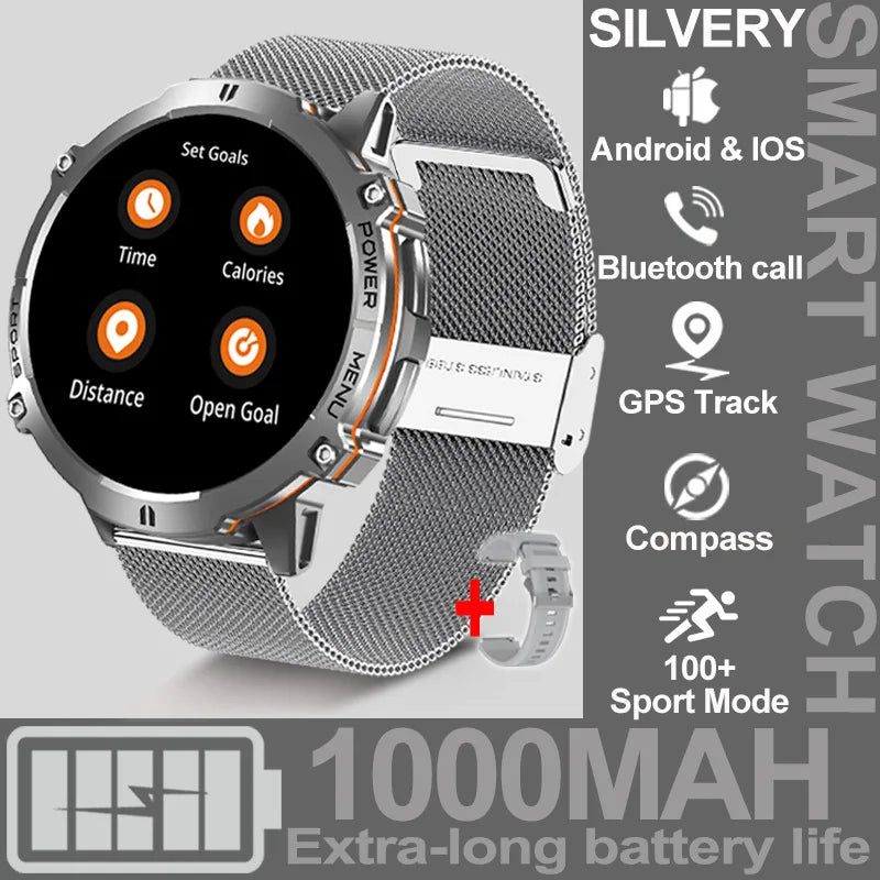 NEW 1000MAH Super endurance Sport Smart Watch Men 1.73-inch HD Screen GPS tracker Compass Bluetooth Call Waterproof Smart Watch