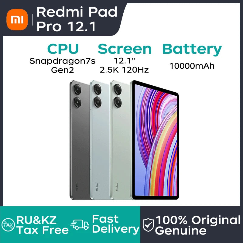 Xiaomi Tablet Chinese Rom Redmi Pad Pro 2024 12.1“ 2.5K 120Hz Snapdragon 7s Gen 2 10000mAh Quad speakers Dolby Atmos Tablet Pc