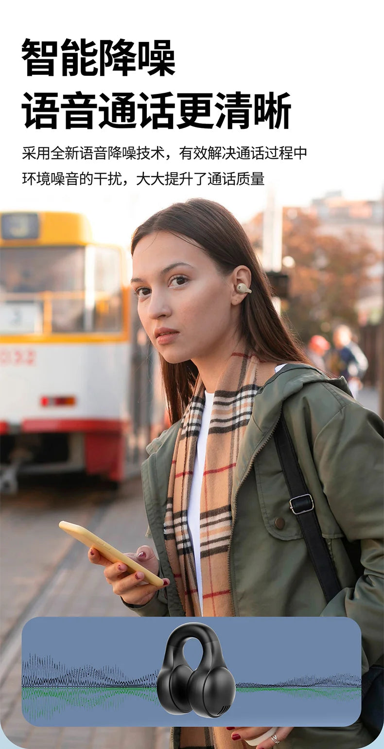 Wireless Headphones Bluetooth Headset With Mic Handsfree Noise Canceling Earphones Clip Ear Music Sports Gaming Earplug