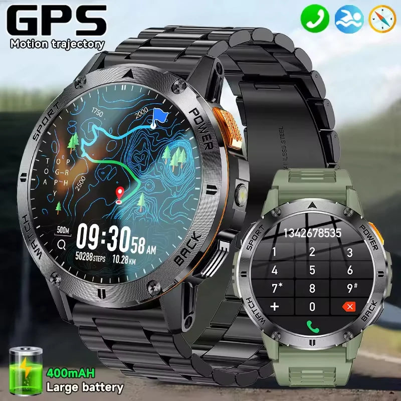 LIGE Outdoor Military Smart Watch Men 1.53" AMOLED Screen GPS trackr Waterproof Bluetooth Call Sports Braceletes For Android IOS