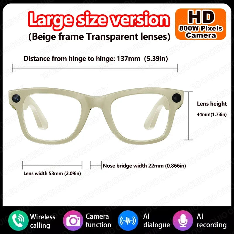2025 New Smart Glasses 800W HD Camera AI Identification Touch 1080P HD Video Recording Al Voice Wireless Calling Smart Glasses