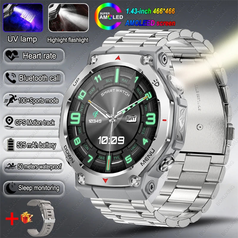 New Outdoor Sports Smart Watch Men For Xiaomi 5 ATM Waterproof GPS Motion Track Heart Rate HD Bluetooth Call UV Light SmartWatch