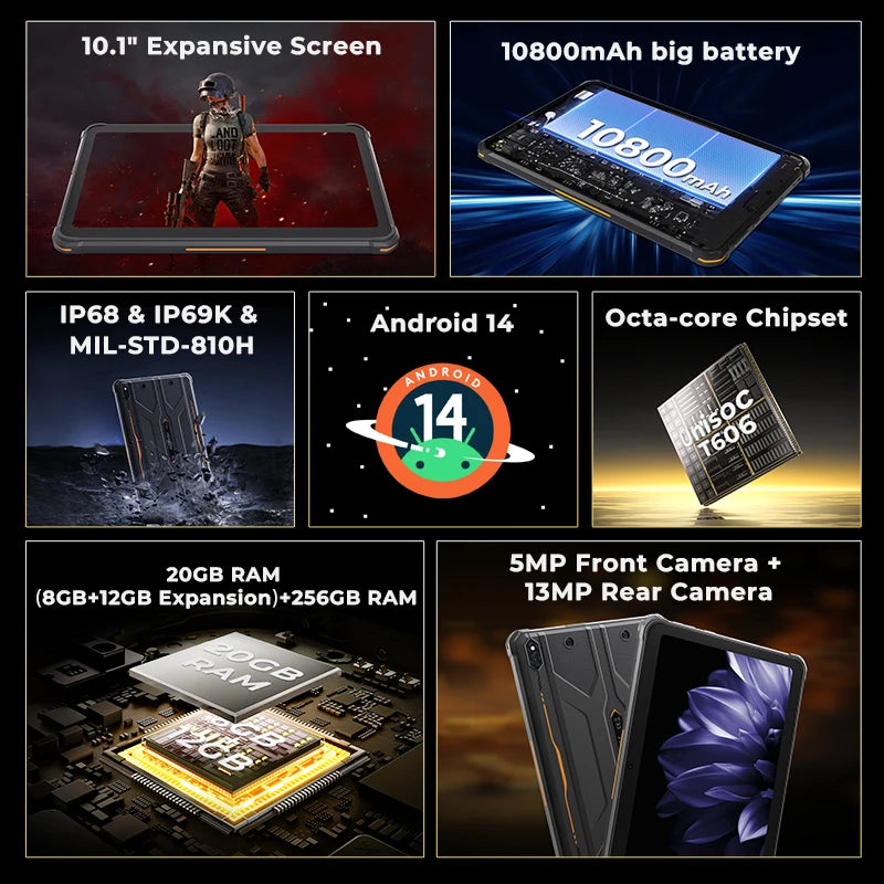 【World Premiere】HOTWAV R10 Pro Rugged Tablets 10800mAh 8GB+256GB OTG Charging Tablet For Field Exploration+Mountain Climbing
