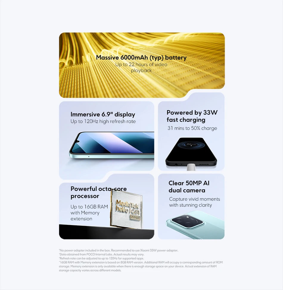 Global Version POCO C85 Smartphone 6.9" Dot Drop display 50MP Camera 6000mAh battery 33W Helio G81-Ultra NFC