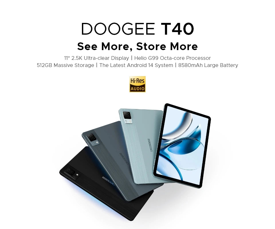 DOOGEE T40 Android Tablet 14 11 ''IPS 2.5K 8GB RAM 512GB ROM Helio G99 8580mAh 18W Charge Face Unlock 7.6mm ultra-thin Tablet