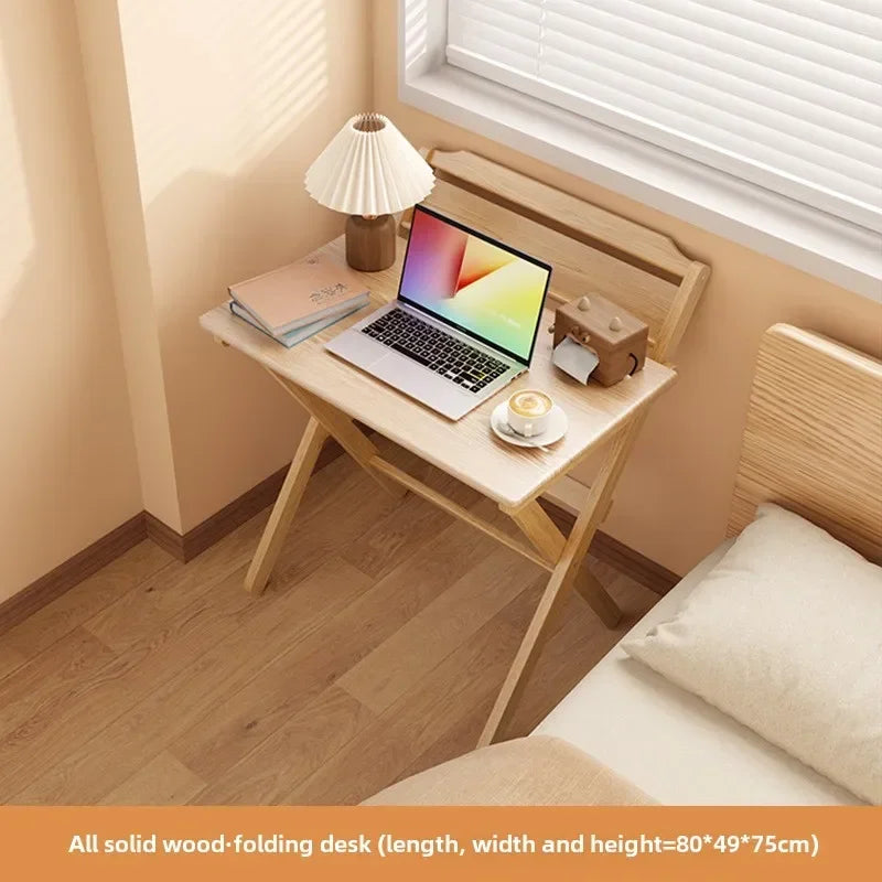 Solid Wood Foldable Console Desk Simple Modern Bedside Computer Desk Portable Bedroom Living Room Writing Table Home Furniture