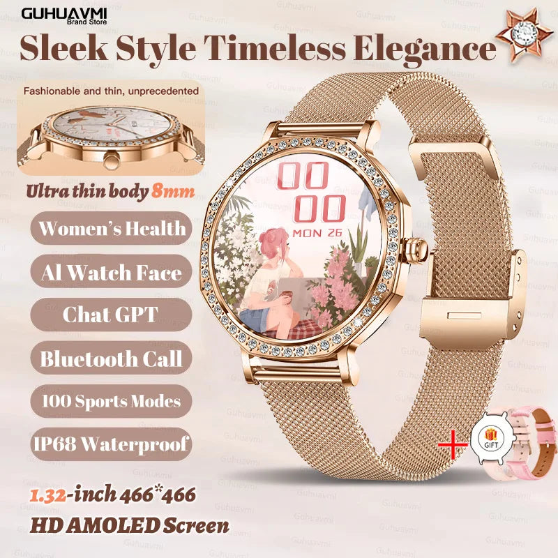 New Women SmartWatch AMOLED Screen Men Watches Bluetooth Call Sport Womens Physical Health IP68 Lady Smart Watch For Android IOS