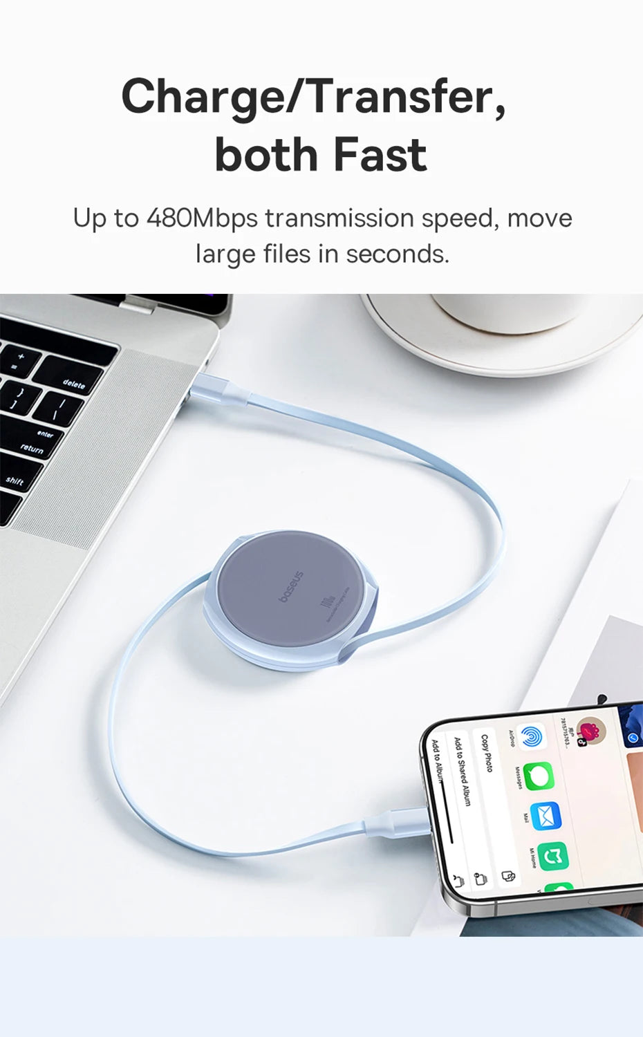 Baseus USB C Cable 100W for iPhone 16 15 Plus Pro Max Retractable Cable For MacBook iPad Fast Charger Cable Charger Data Wire