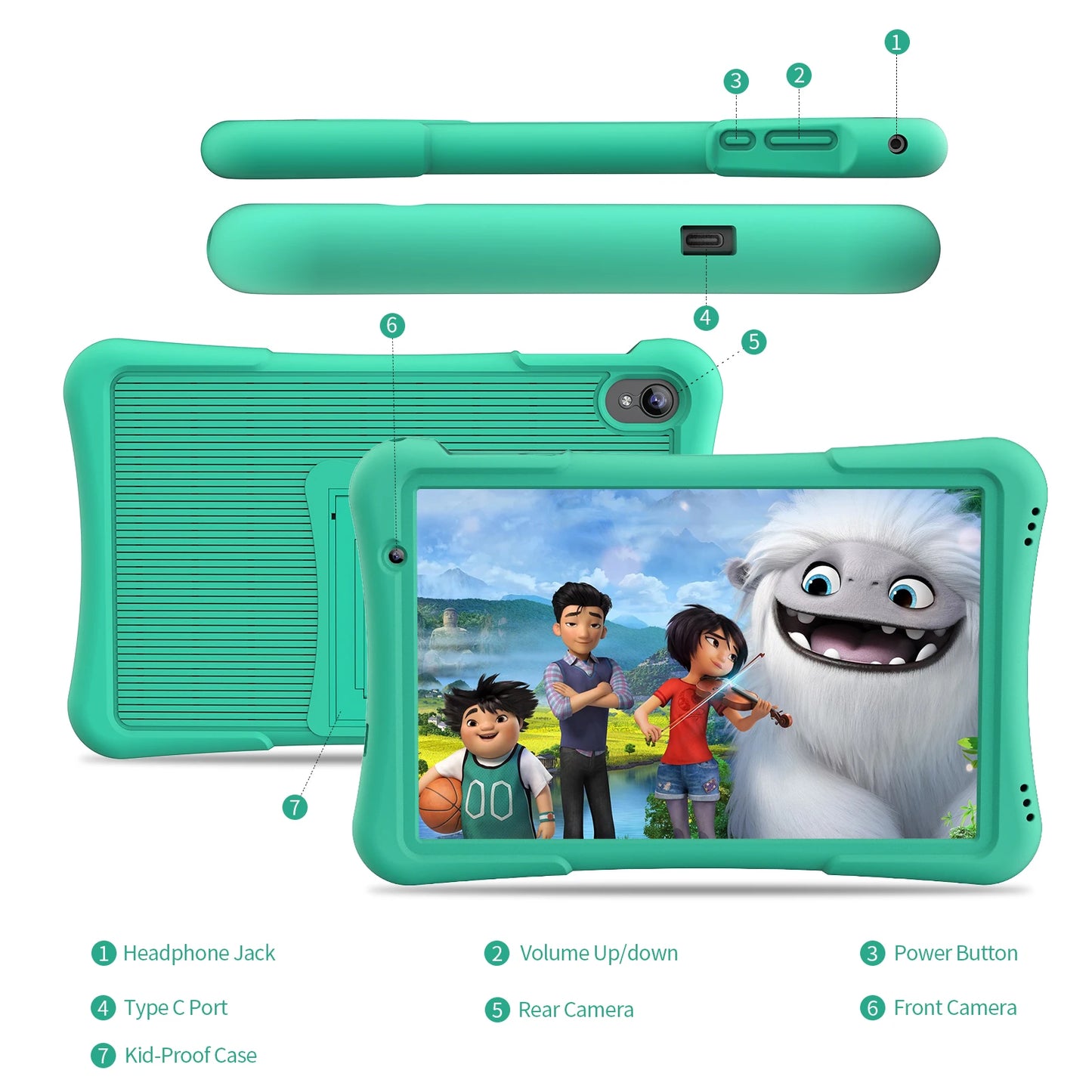 PRITOM 10 inch kids Android tablet, 4GB(2+2)+32GB, Quad Core, 6000 mAh, WiFi 6, Dual Camera, Bluetooth, Toddler Tablet